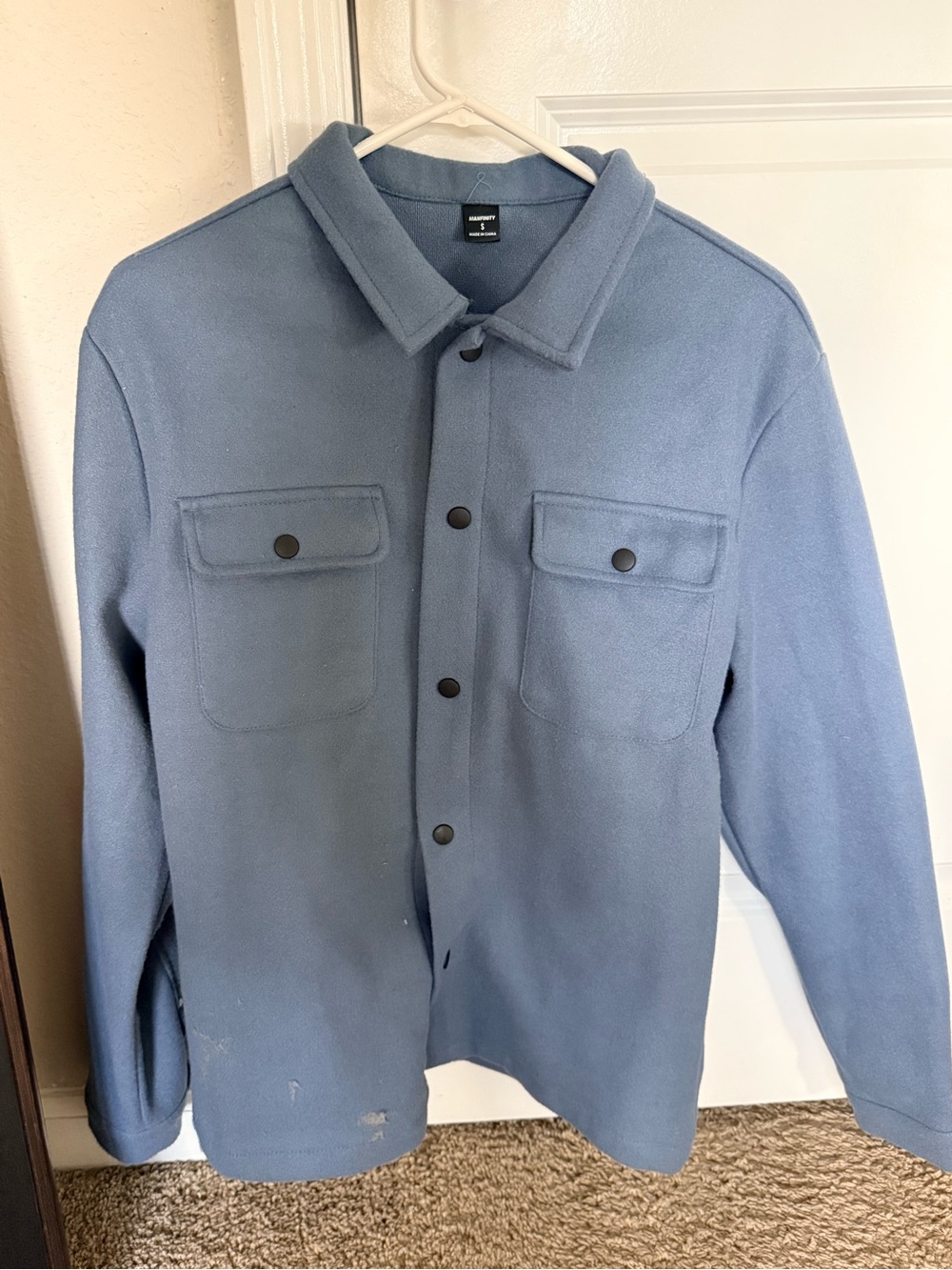 Men's Light Blue Snap-Front Shirt Jacket